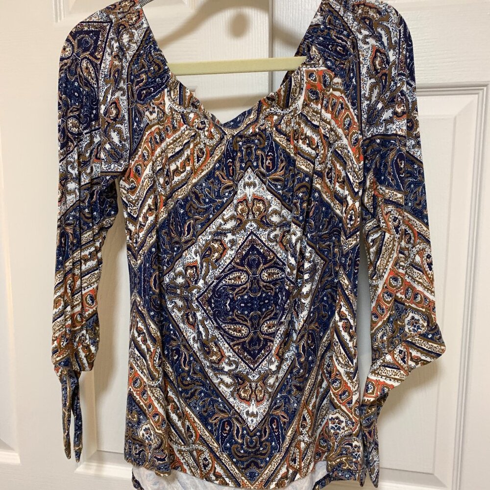 Paisley 3/4 sleeve Off-Shoulder top